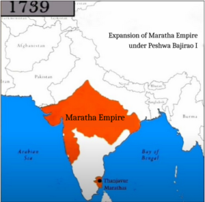 Map of Maratha Empire during the leadership of Peshwa Bajirao I